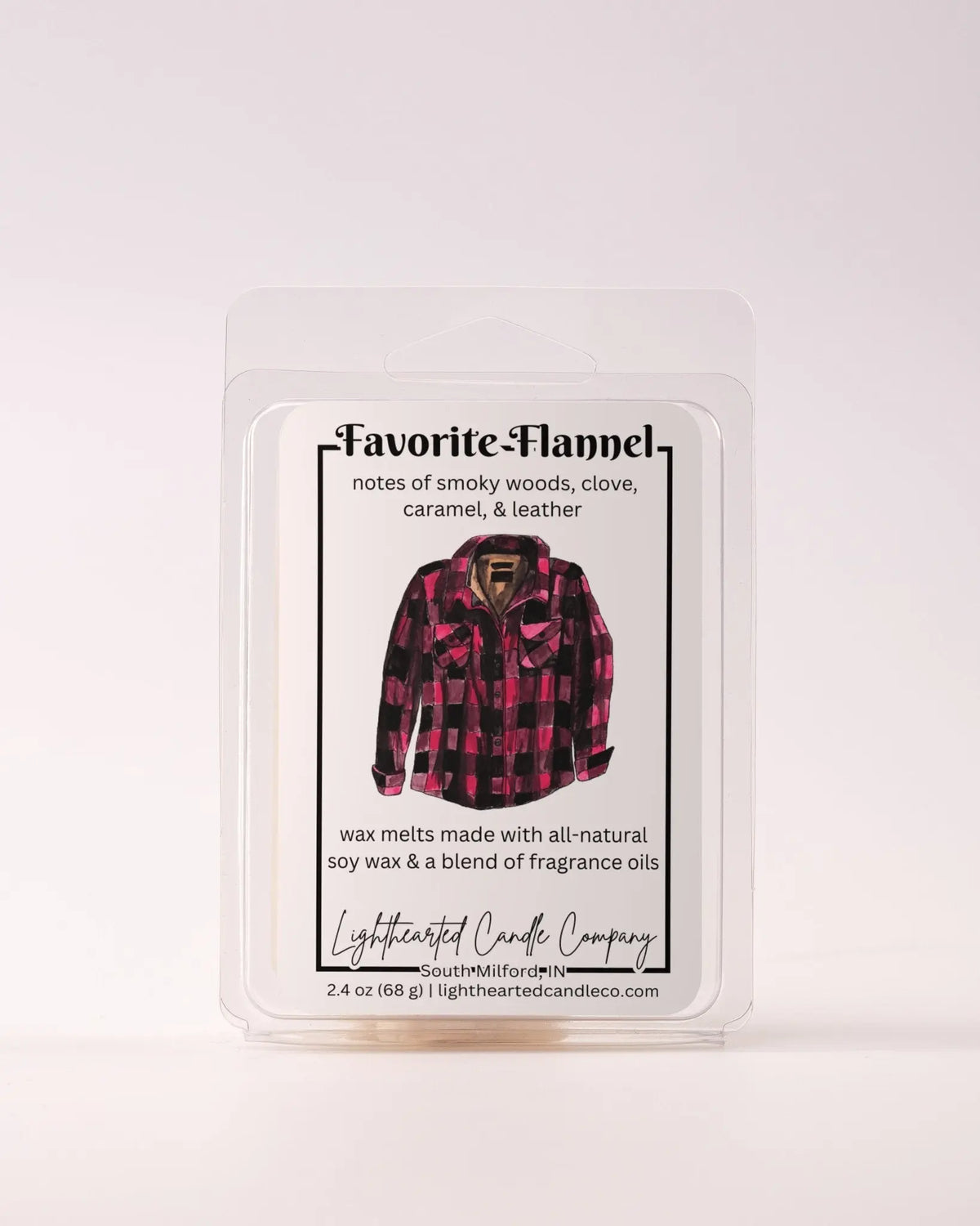 Single Favorite Flannel Wax Melt 2.4 oz clamshell on a pale background