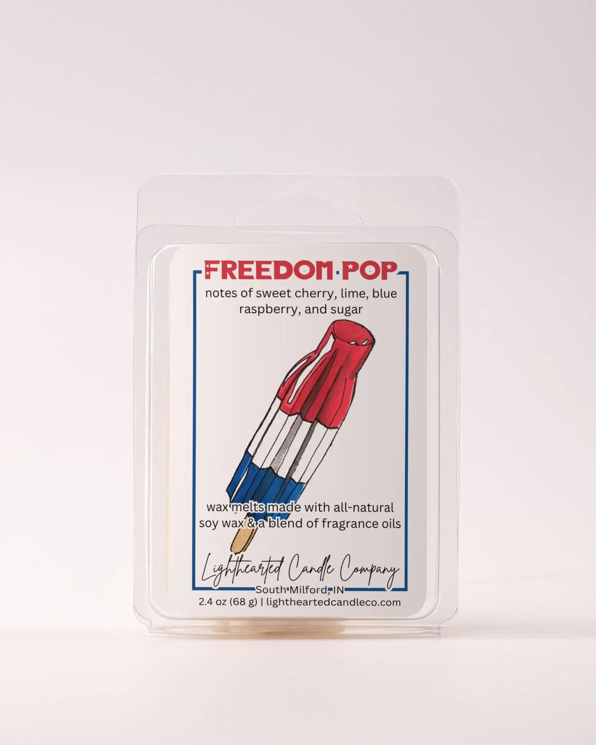 Single Freedom Pop Wax Melt 2.4 oz clamshell on a pale background