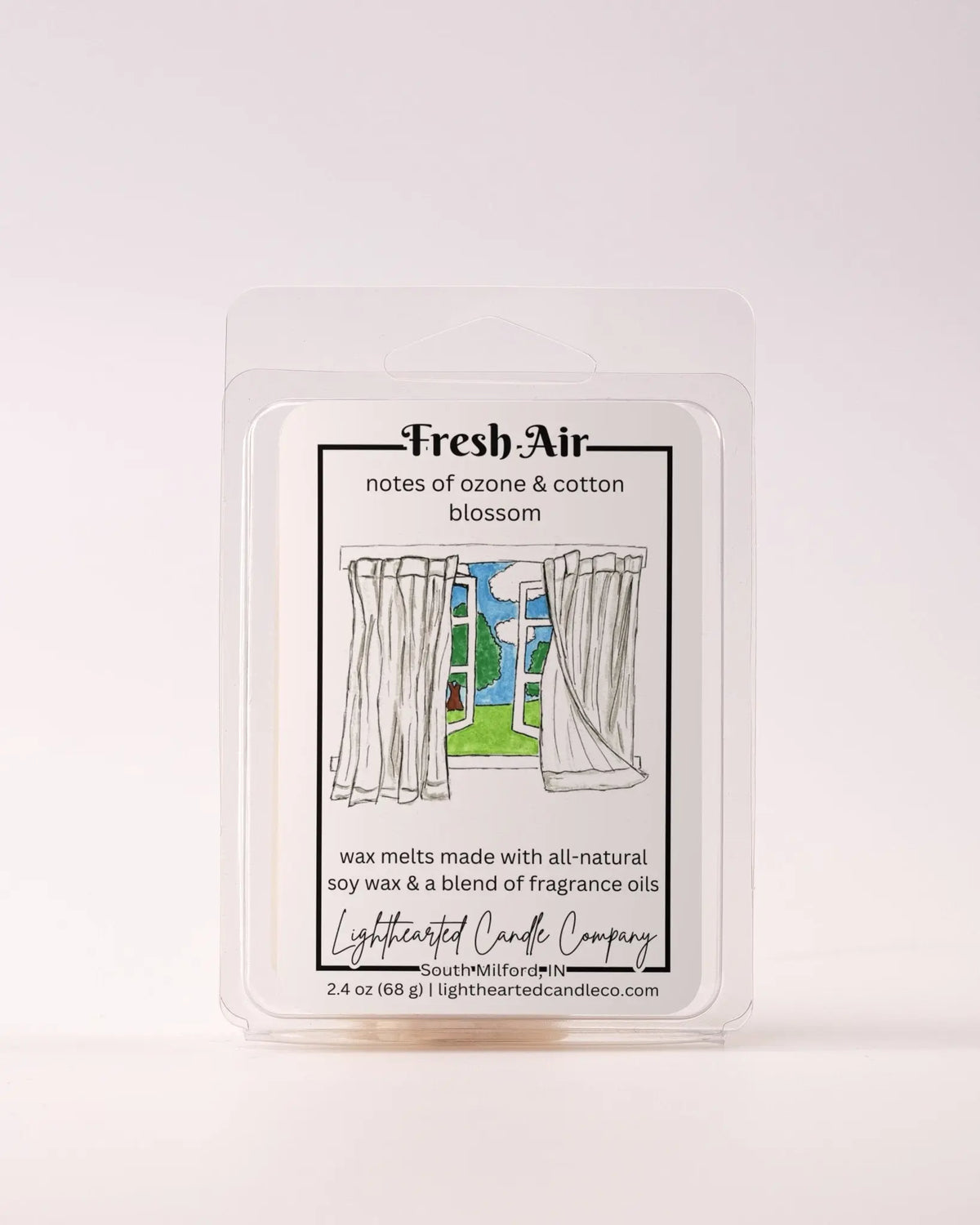 Single Fresh Air Wax Melt 2.4 oz clamshell on a pale background