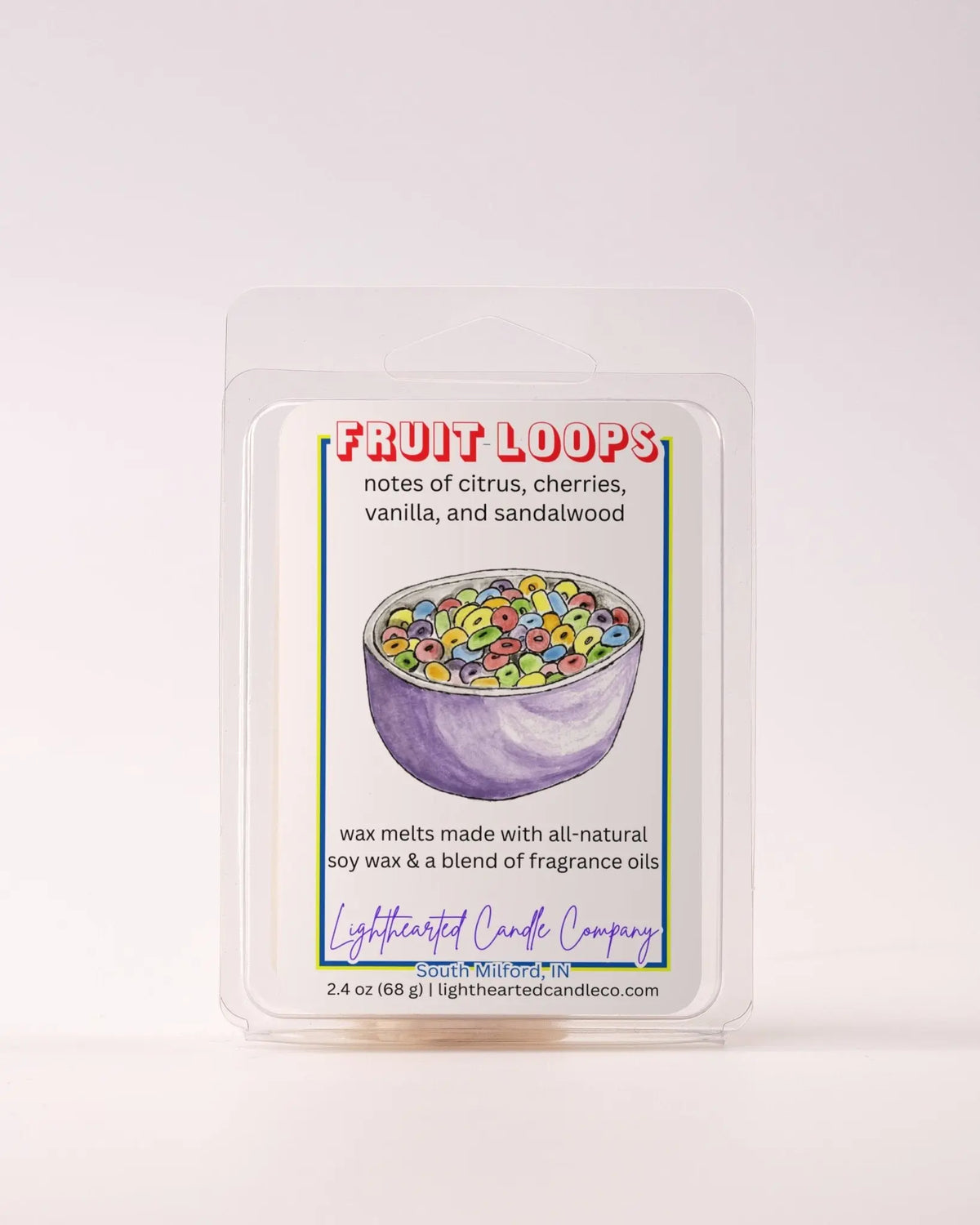 Single Fruit Loops Wax Melt 2.4 oz clamshell on a pale background