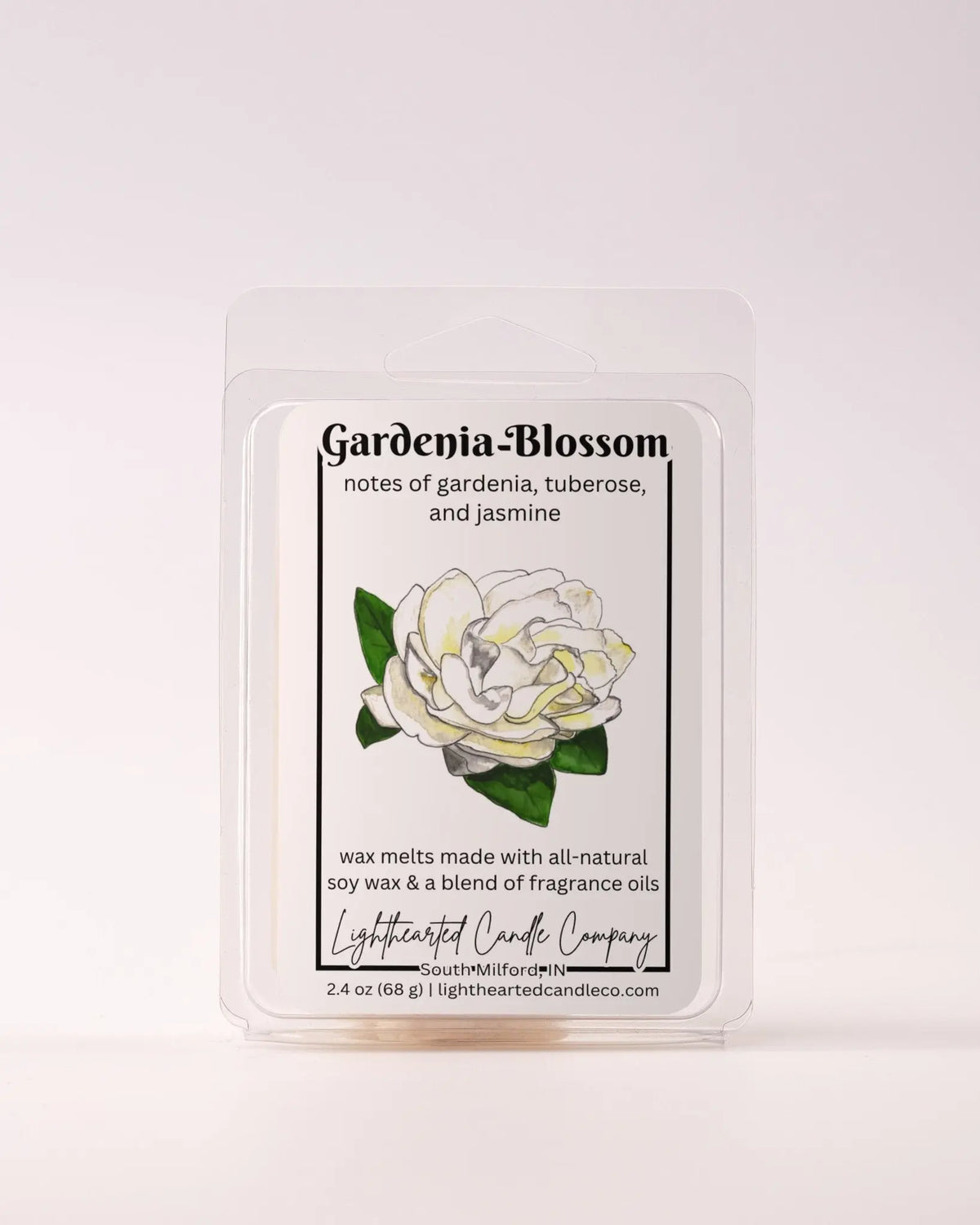 Single Gardenia Blossom Wax Melt 2.4 oz clamshell on a pale background