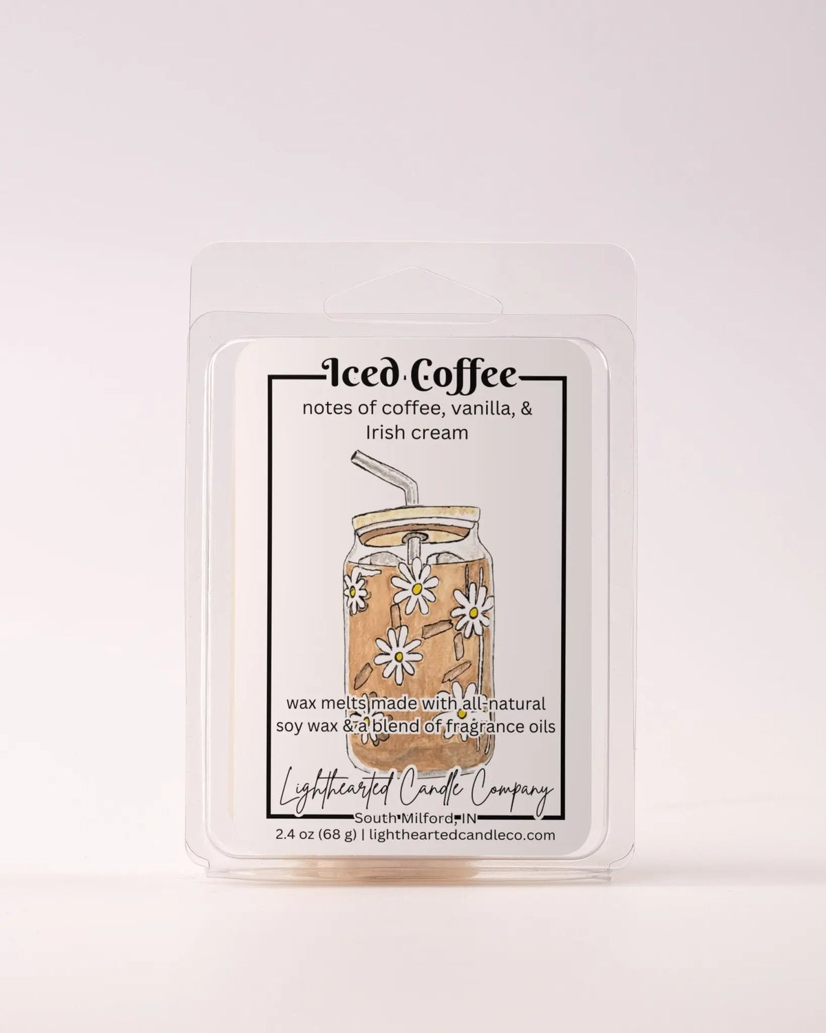 Single Iced Coffee Wax Melt 2.4 oz clamshell on a pale background