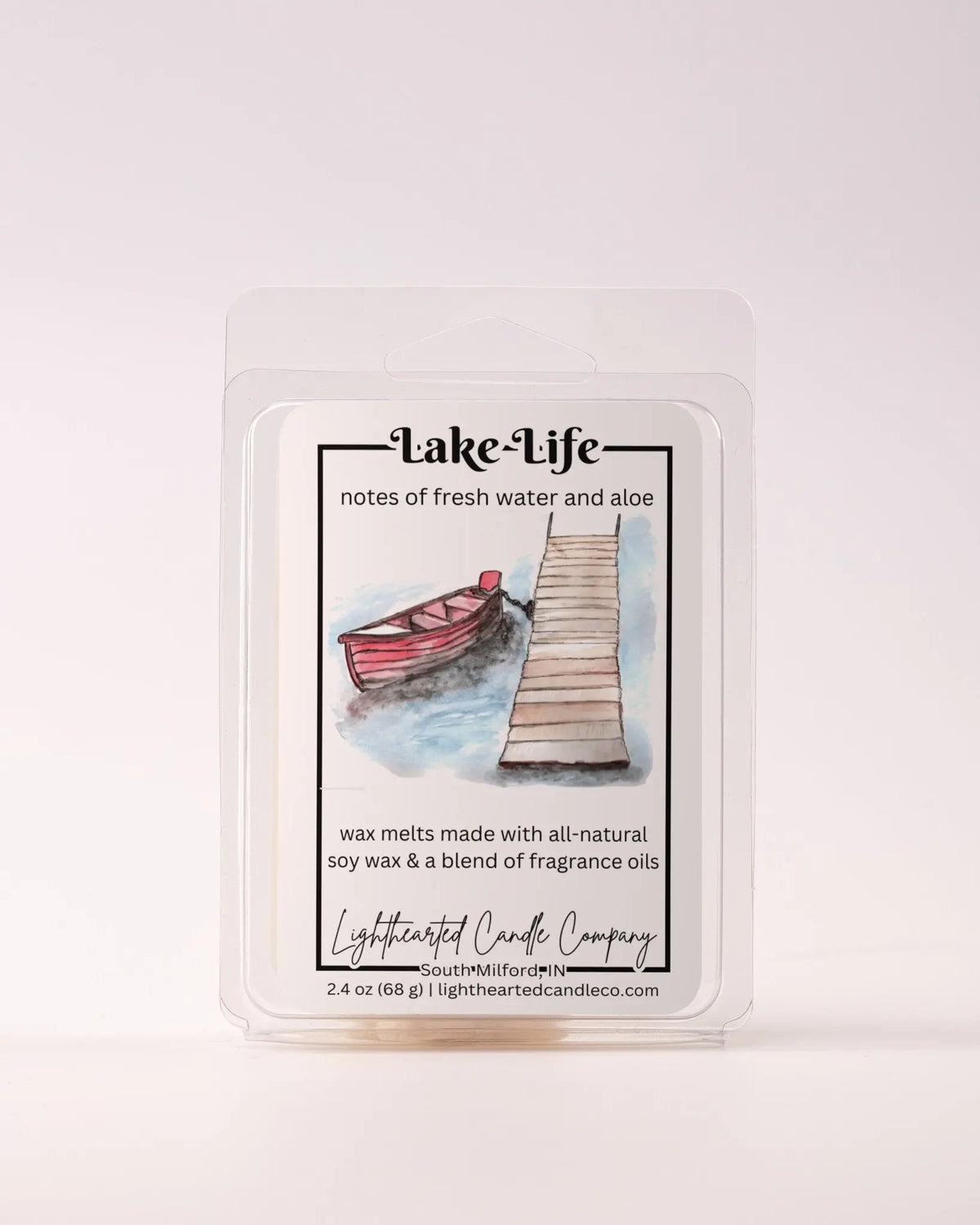 Single Lake Life Wax Melt 2.4 oz clamshell on a pale background