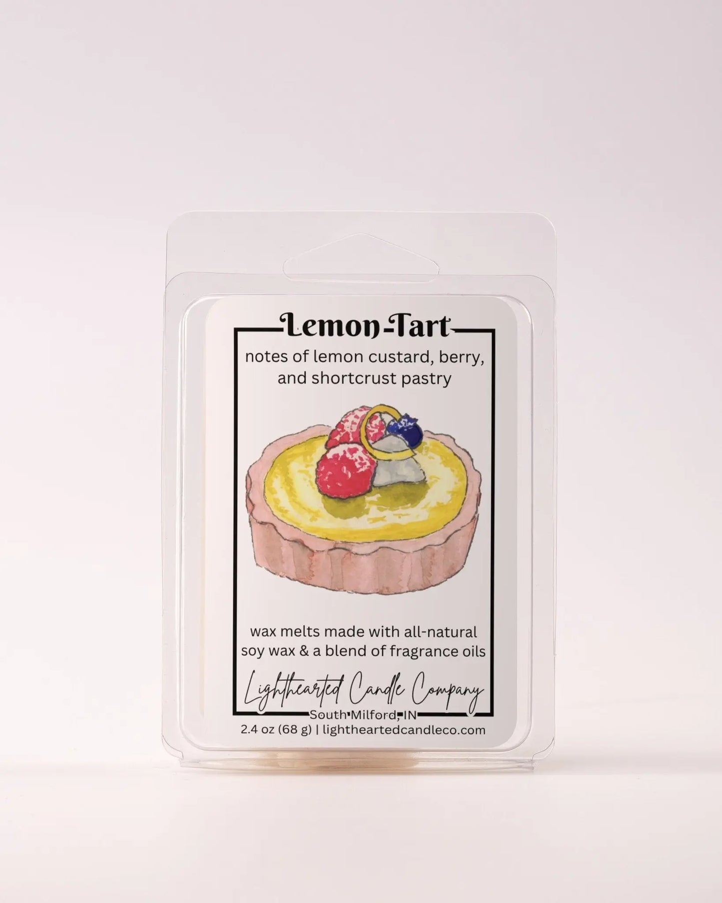Single Lemon Tart Wax Melt 2.4 oz clamshell on a pale background