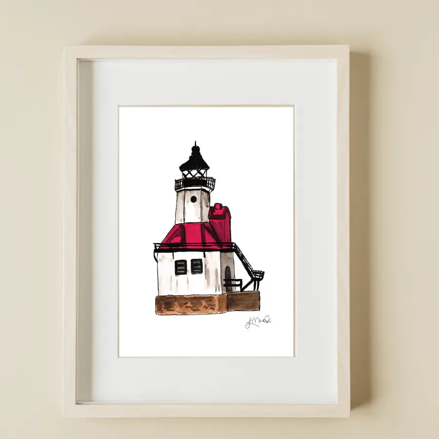 Lighthouse art print featuring Lindsay MacDonald's original watercolor illustration