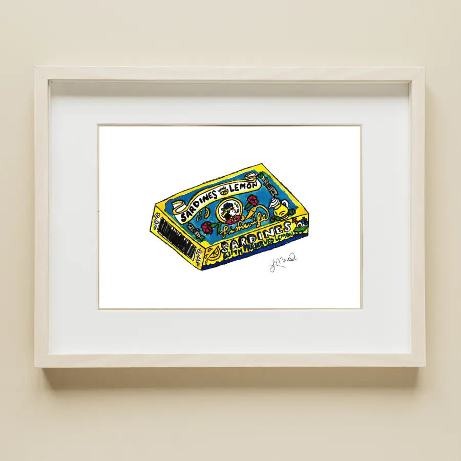Sardines Tin art print featuring Lindsay MacDonald's original watercolor illustration