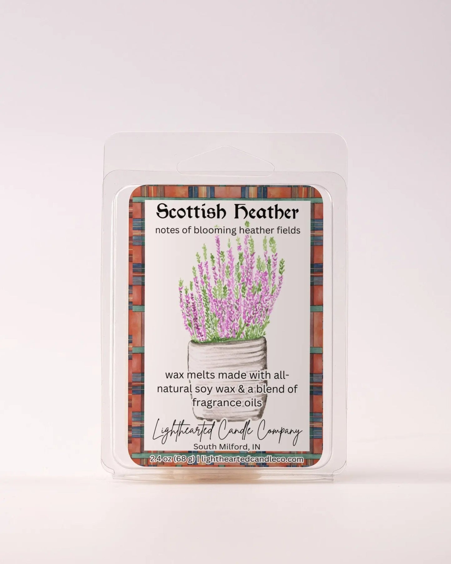 Single Scottish Heather Wax Melt 2.4 oz clamshell on a pale background