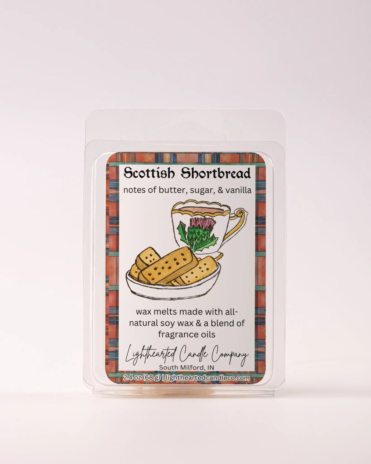 Single Scottish Shortbread Wax Melt 2.4 oz clamshell on a pale background