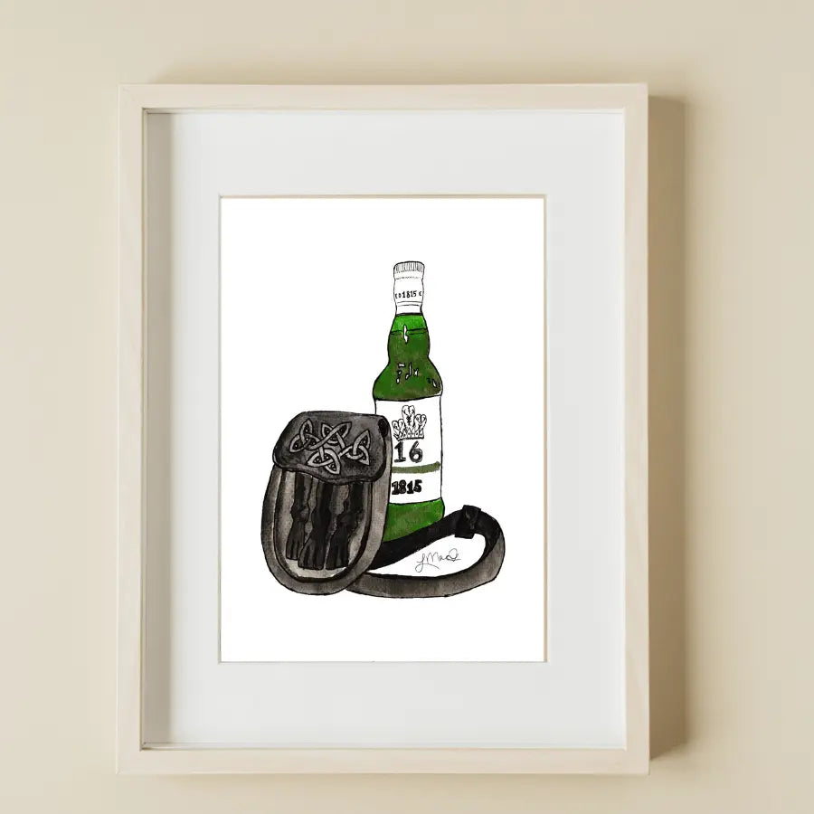Sporran & Scotch art print featuring Lindsay MacDonald's original watercolor illustration