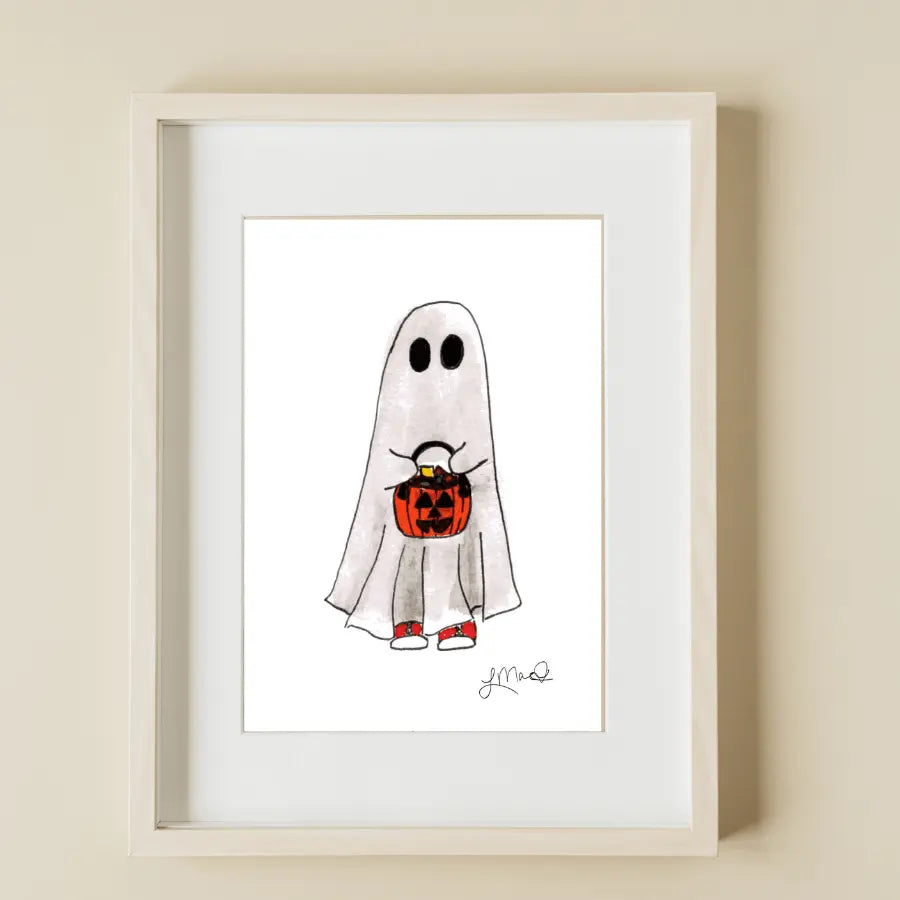 Trick or Treat art print featuring Lindsay MacDonald's original watercolor illustration