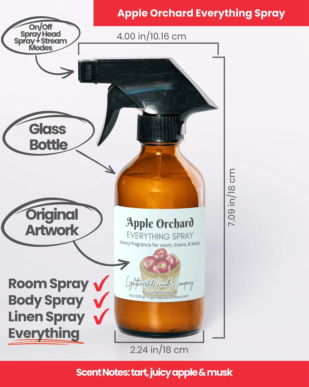 Alternate product view of Apple Orchard Everything Spray in an amber glass spray bottle