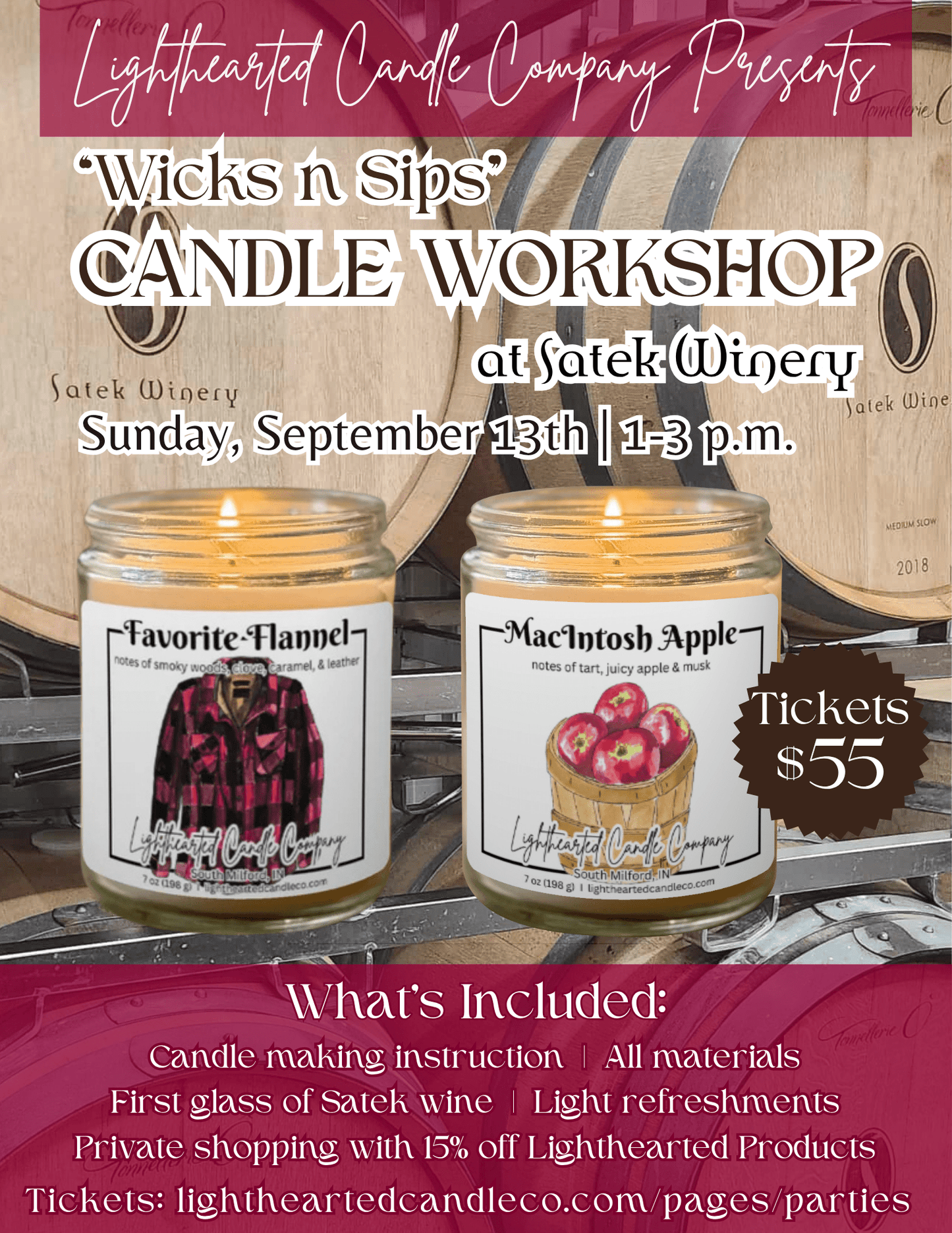 Fall "Wicks n Sips" Workshop at Satek Winery