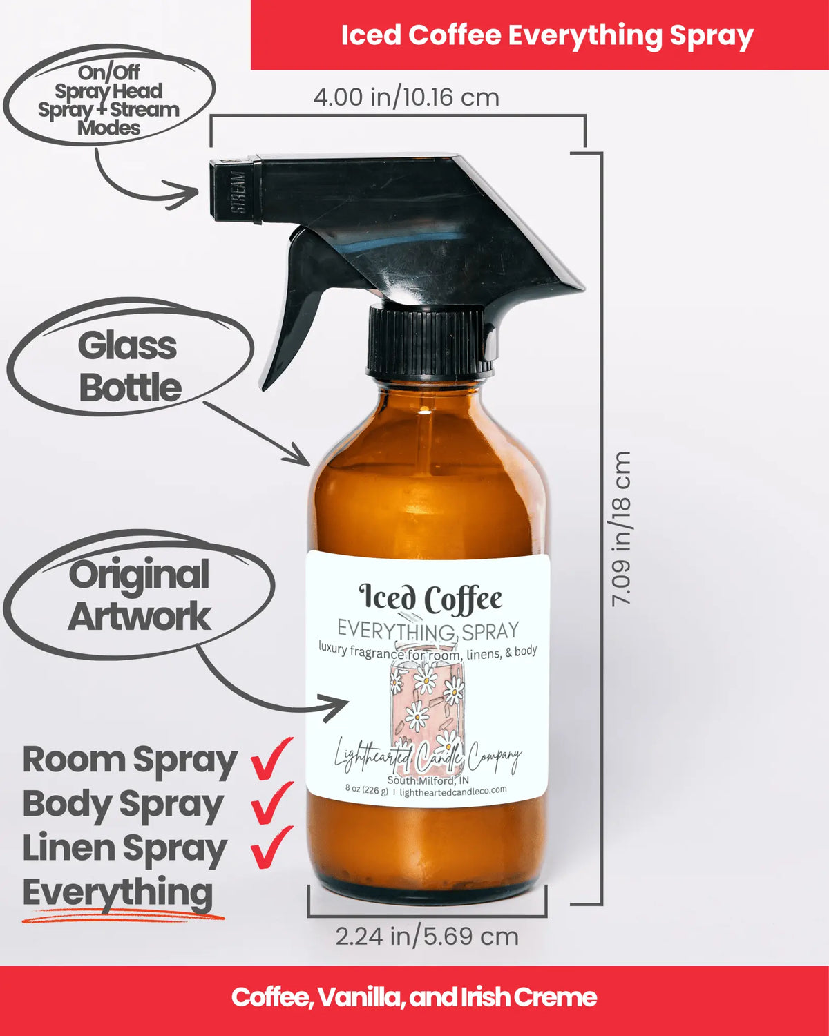 Alternate product view of Iced Coffee Everything Spray in an amber glass spray bottle