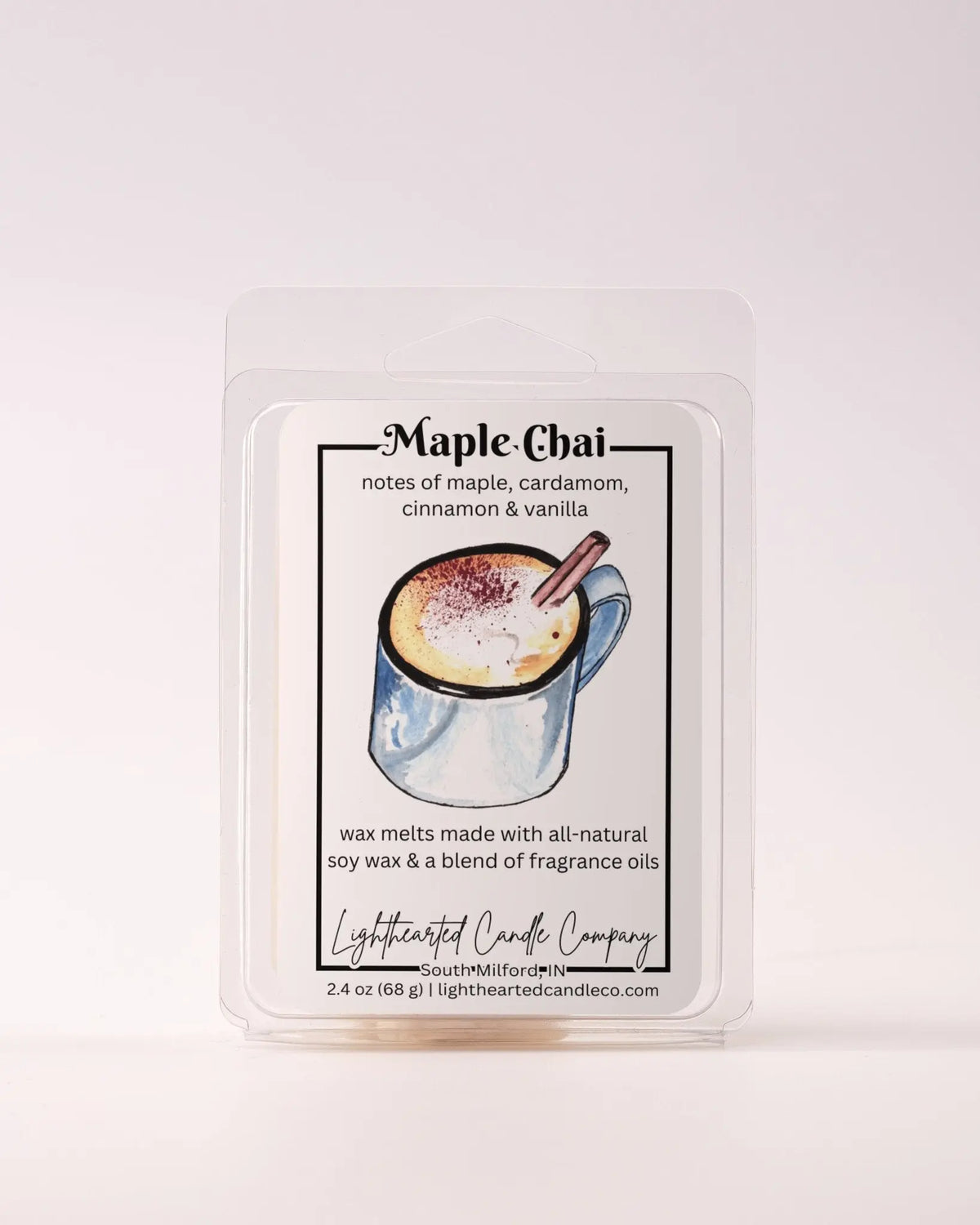 Single Maple Chai Wax Melt 2.4 oz clamshell on a pale background